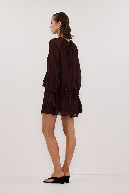 BODHI DARK CHOC LONG SLEEVE MINI DRESS
