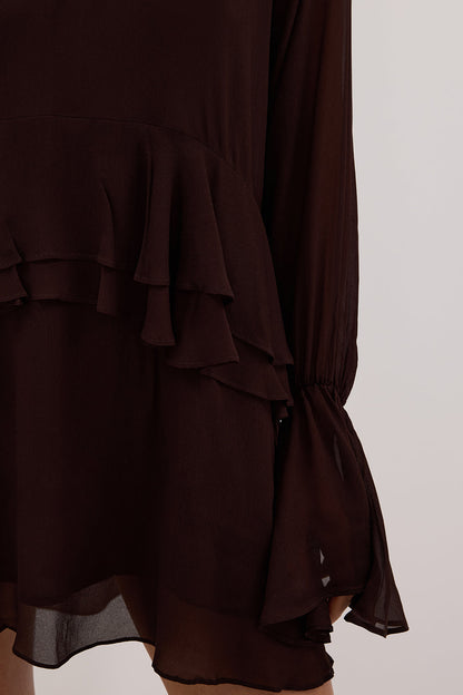 BODHI DARK CHOC LONG SLEEVE MINI DRESS