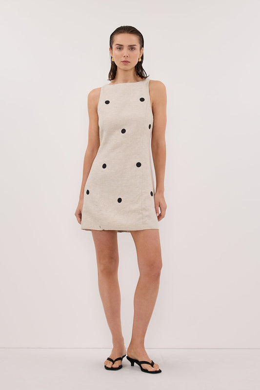 BEVERLY NATURAL SPOT LINEN MINI DRESS
