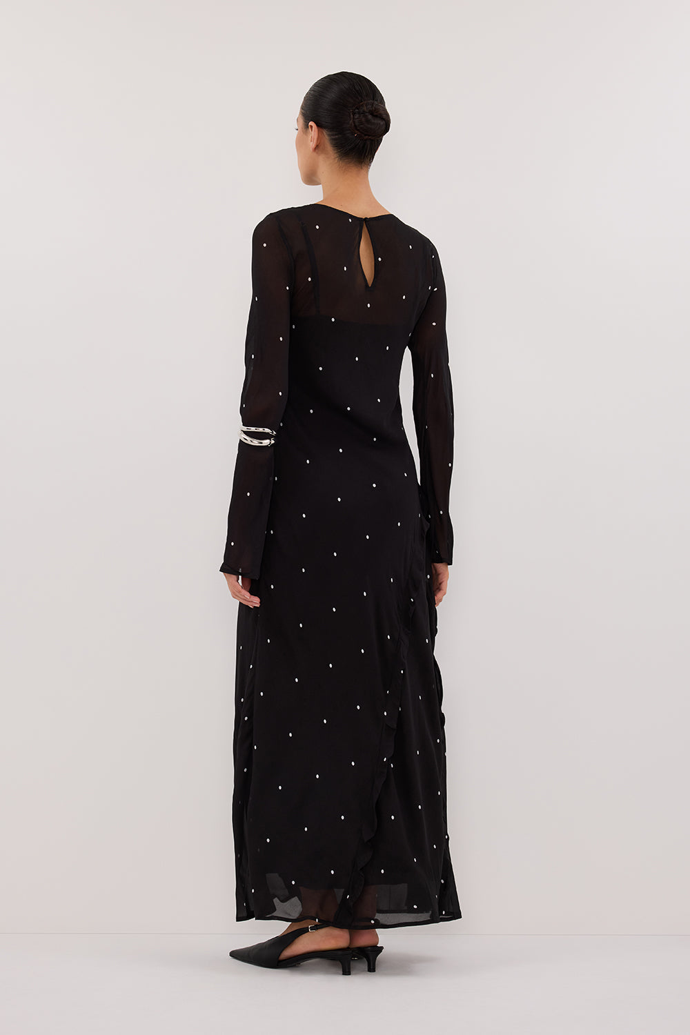 MELROSE BLACK SPOT LONG SLEEVE MAXI DRESS