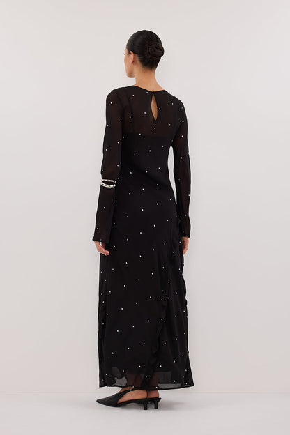 MELROSE BLACK SPOT LONG SLEEVE MAXI DRESS