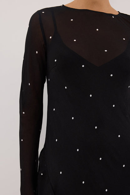MELROSE BLACK SPOT LONG SLEEVE MAXI DRESS