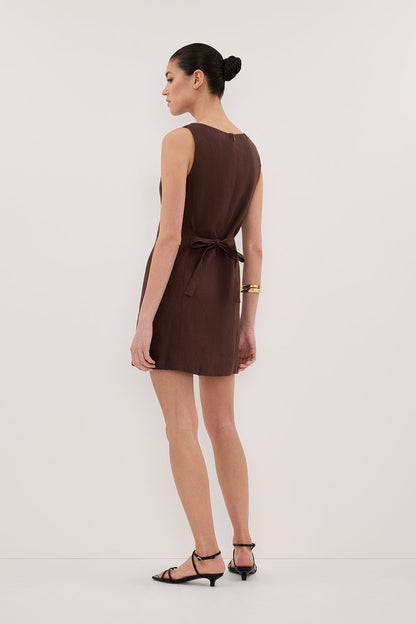 LACY COCOA SLEEVELESS LINEN MINI DRESS