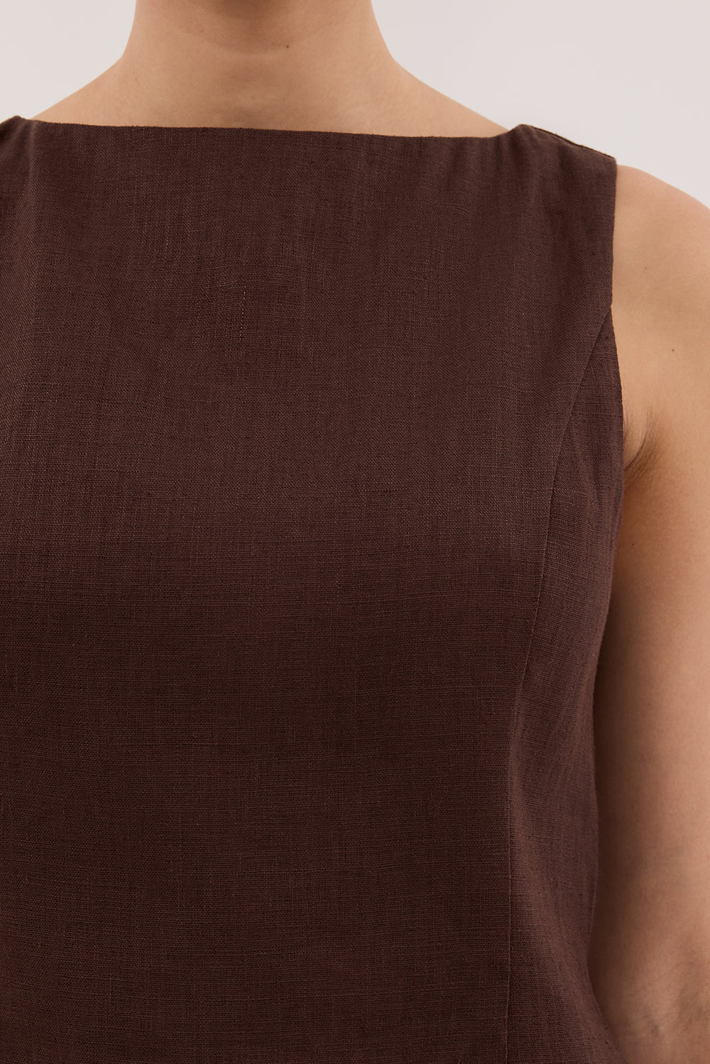 LACY COCOA SLEEVELESS LINEN MINI DRESS