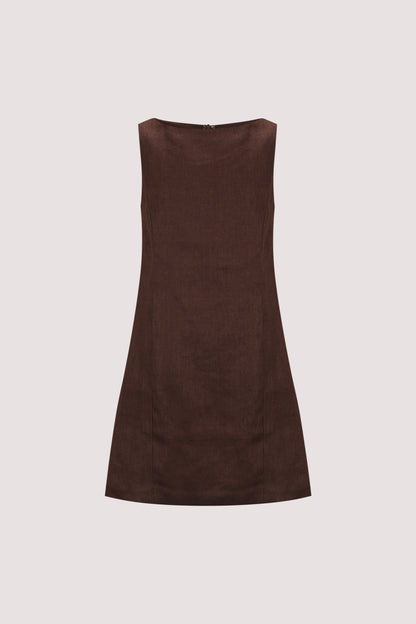 LACY COCOA SLEEVELESS LINEN MINI DRESS