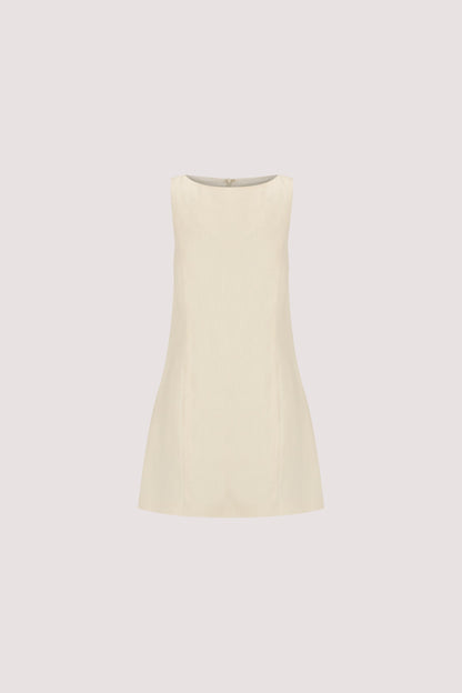 LACY STRAW SLEEVELESS LINEN MINI DRESS