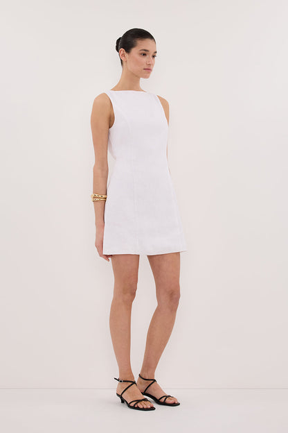 LACY WHITE SLEEVELESS LINEN MINI DRESS