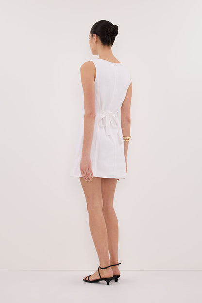 LACY WHITE SLEEVELESS LINEN MINI DRESS