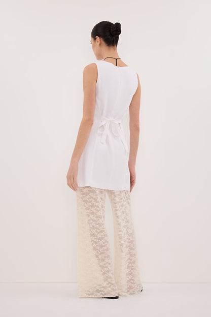 LACY WHITE SLEEVELESS LINEN MINI DRESS