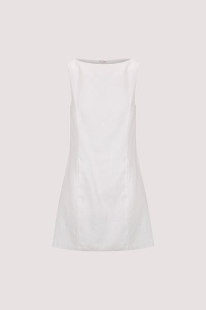 LACY WHITE SLEEVELESS LINEN MINI DRESS