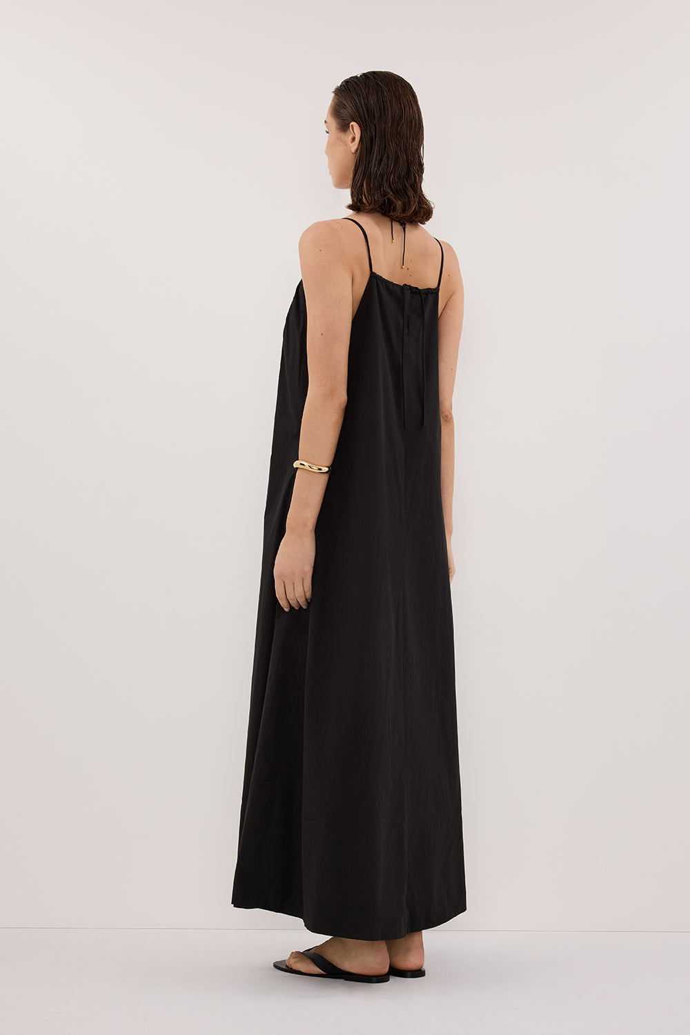LIANA BLACK SLEEVELESS POPLIN TENT MIDI DRESS