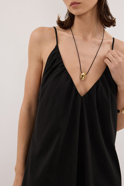 LIANA BLACK SLEEVELESS POPLIN TENT MIDI DRESS