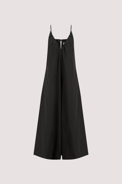 LIANA BLACK SLEEVELESS POPLIN TENT MIDI DRESS