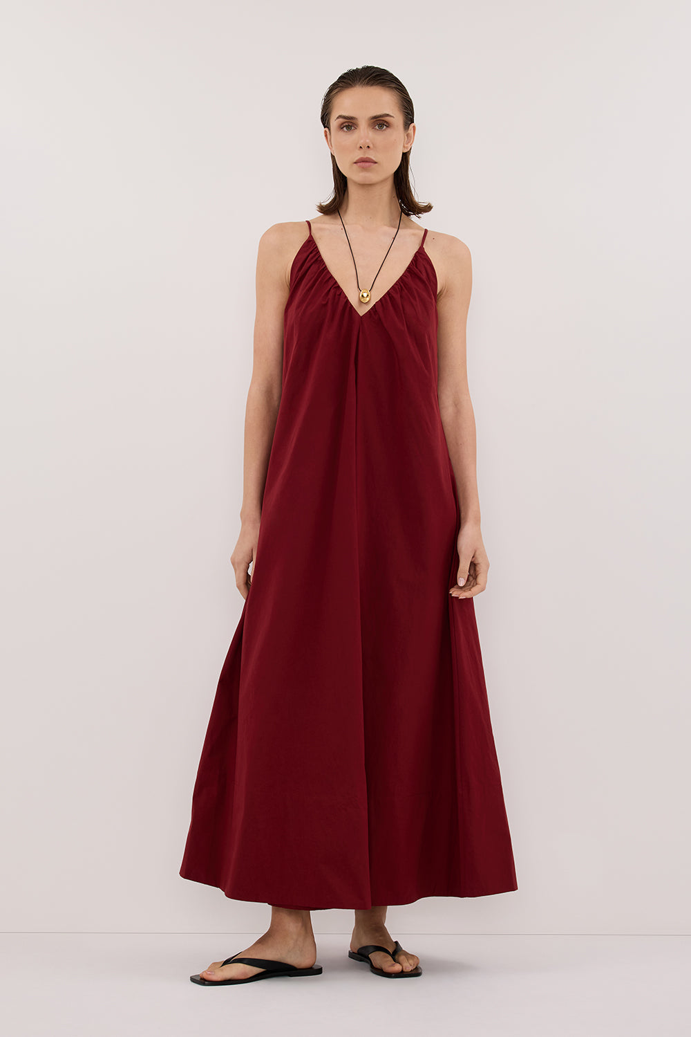 LIANA SAHARA SLEEVELESS POPLIN TENT MIDI DRESS