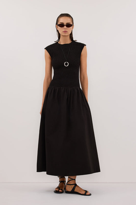 RUBI BLACK COTTON MIDI DRESS
