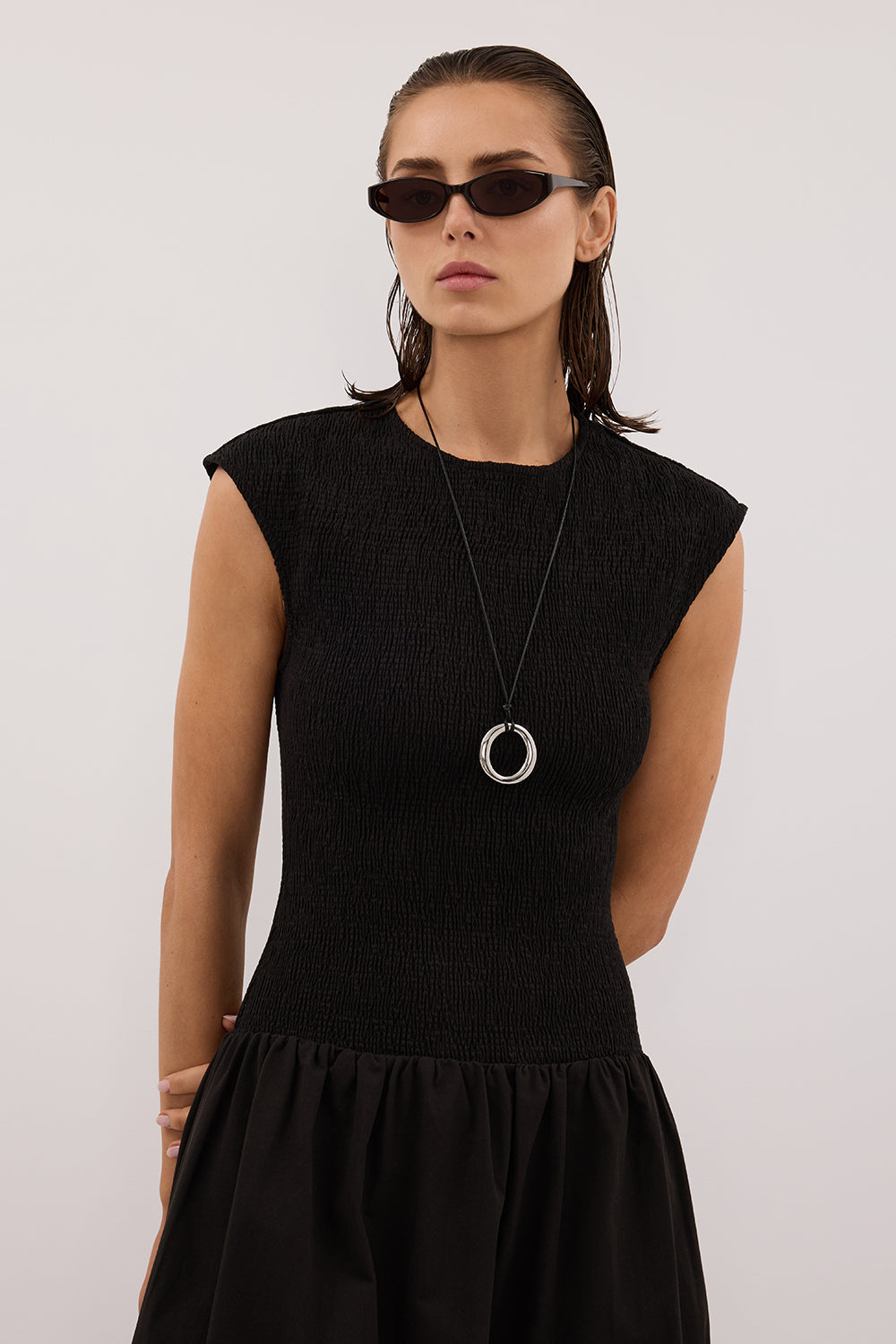 RUBI BLACK COTTON MIDI DRESS
