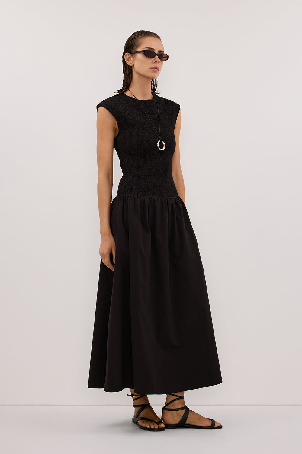 RUBI BLACK COTTON MIDI DRESS