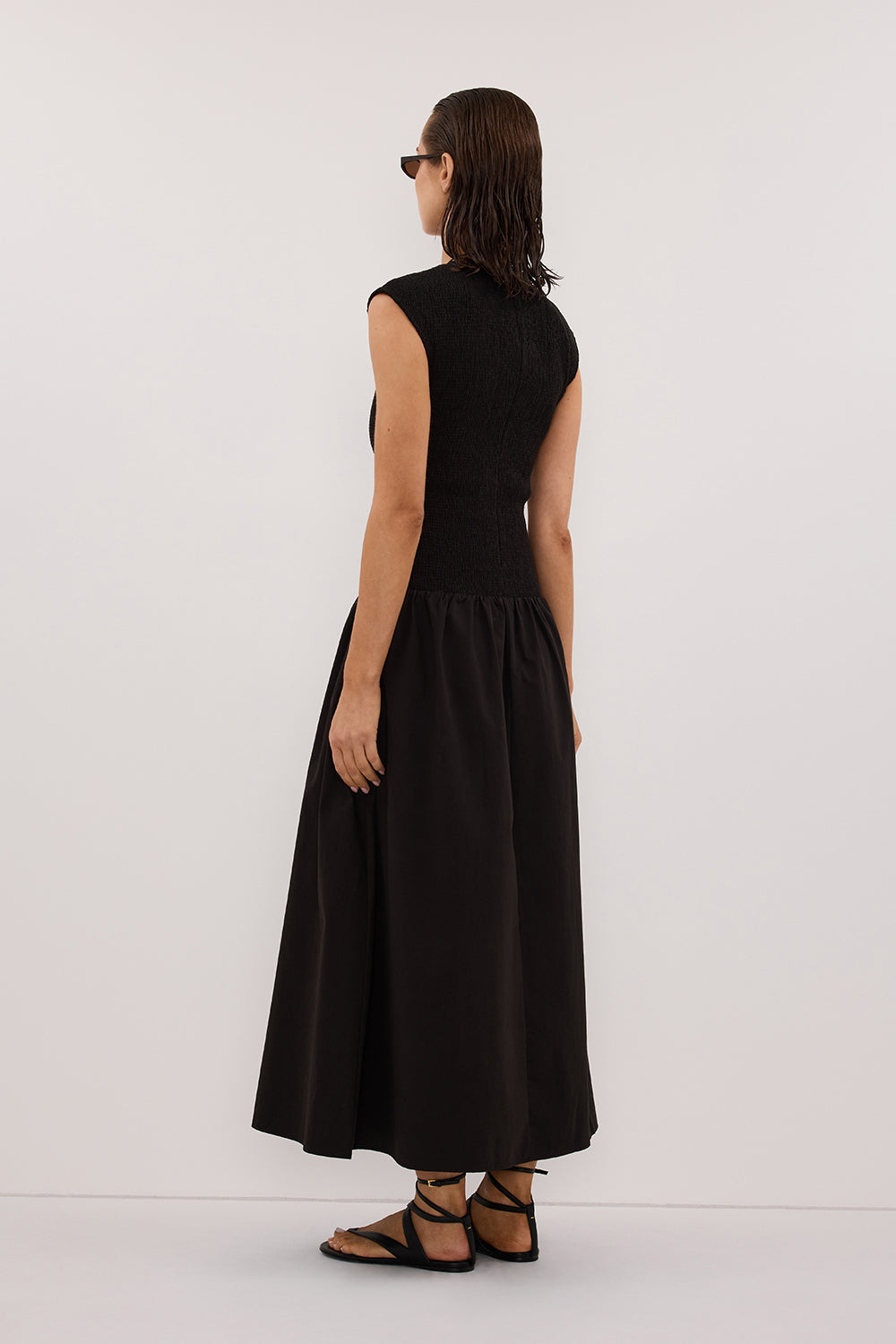 RUBI BLACK COTTON MIDI DRESS