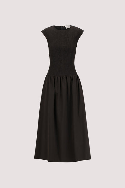RUBI BLACK COTTON MIDI DRESS