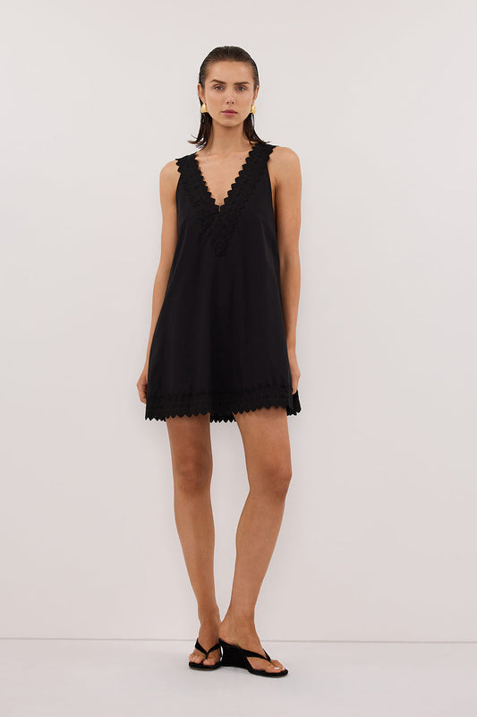 ANNABEL BLACK SLEEVELESS V NECK MINI DRESS