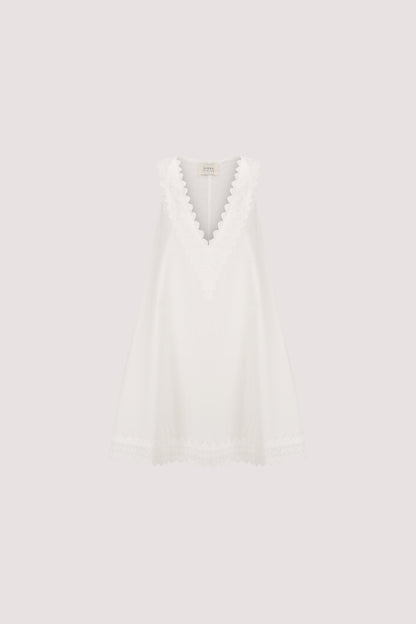 ANNABEL WHITE SLEEVELESS V NECK MINI DRESS