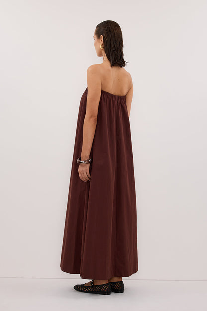 SOMMER CINNAMON STRAPLESS POPLIN MIDI DRESS