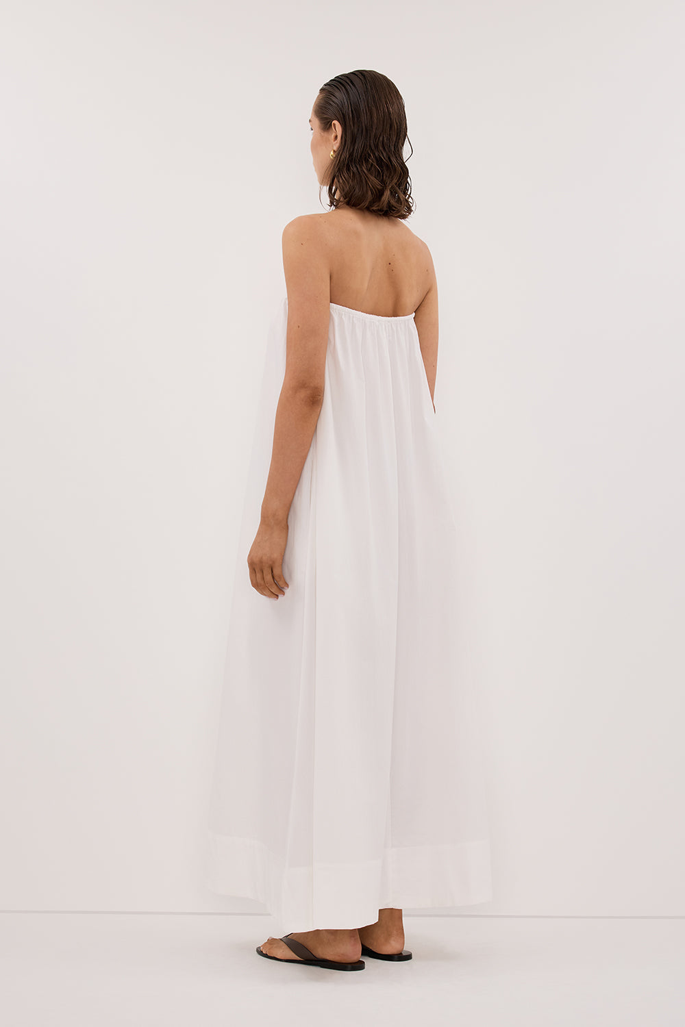 SOMMER WHITE STRAPLESS POPLIN MIDI DRESS