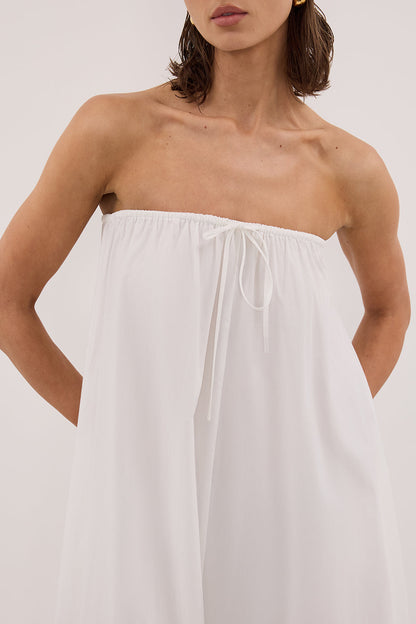 SOMMER WHITE STRAPLESS POPLIN MIDI DRESS