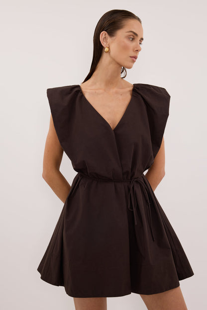 SABRE BURNT CHOC COTTON MINI DRESS