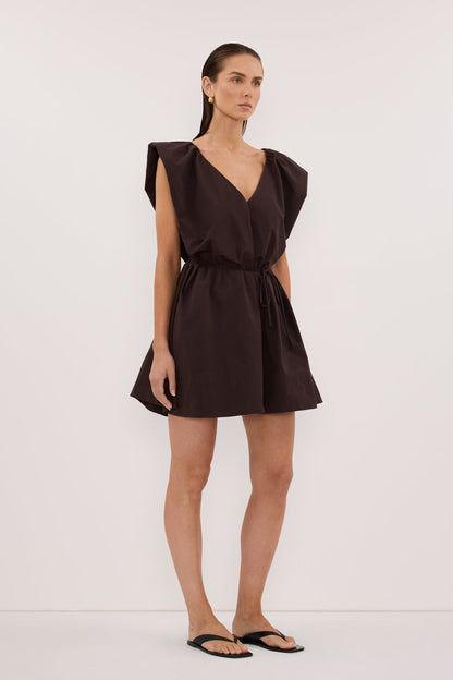 SABRE BURNT CHOC COTTON MINI DRESS