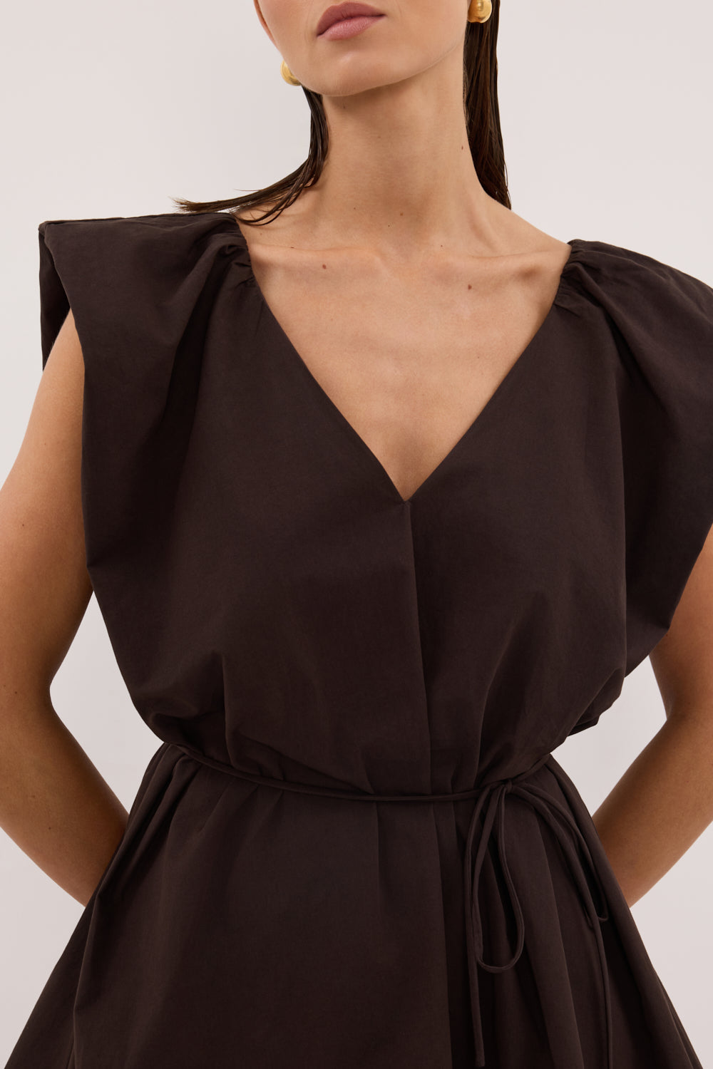 SABRE BURNT CHOC COTTON MINI DRESS