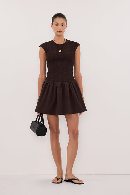 RUBI BURNT CHOC COTTON MINI DRESS