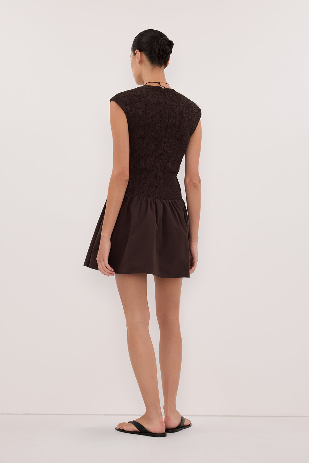 RUBI BURNT CHOC COTTON MINI DRESS