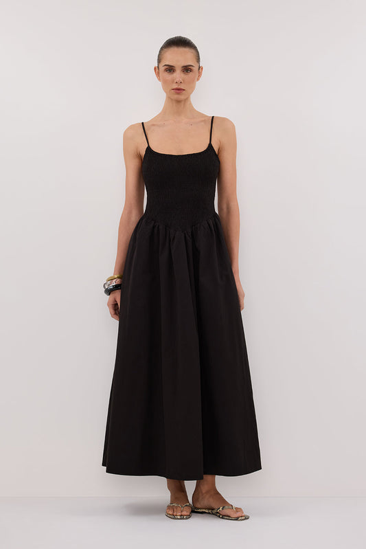 MILANO BLACK COTTON MIDI DRESS