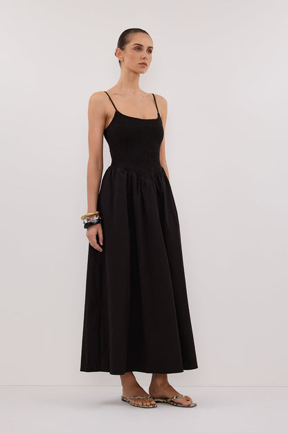 MILANO BLACK COTTON MIDI DRESS
