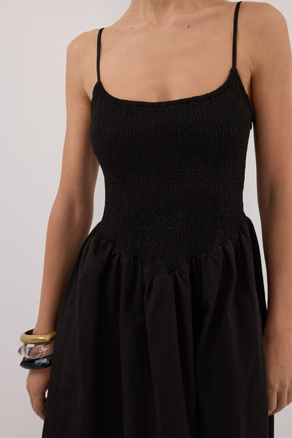 MILANO BLACK COTTON MIDI DRESS