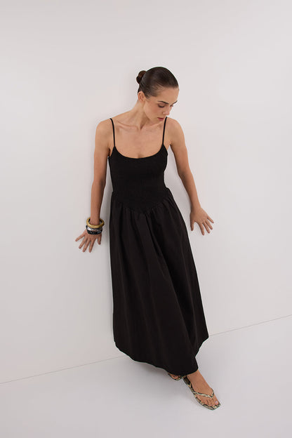 MILANO BLACK COTTON MIDI DRESS