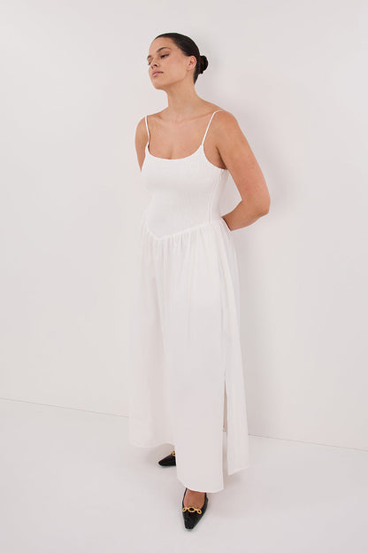 MILANO WHITE COTTON MIDI DRESS