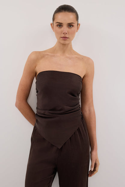 PERCY BITTER CHOC SILK SCARF TOP