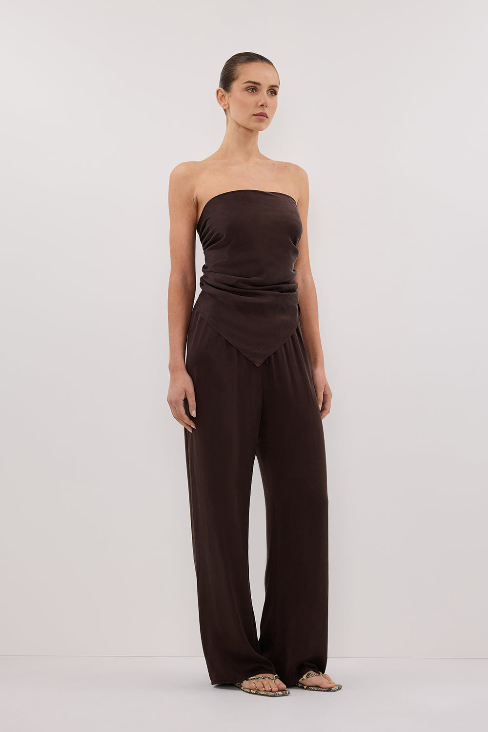 PERCY BITTER CHOC SILK SCARF TOP