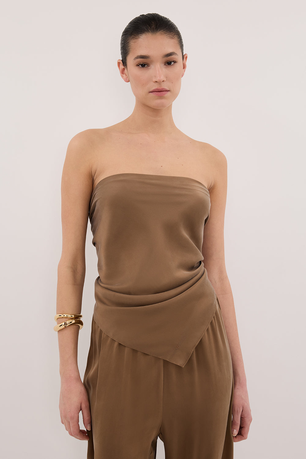 PERCY CHESTNUT SILK SCARF TOP