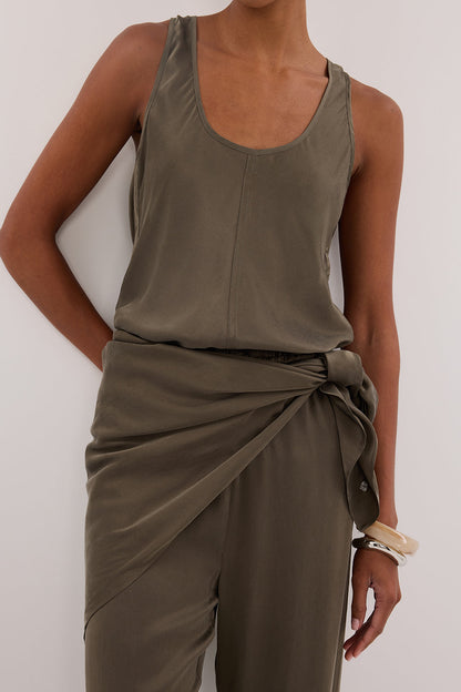 PERCY OLIVE SILK SCARF TOP