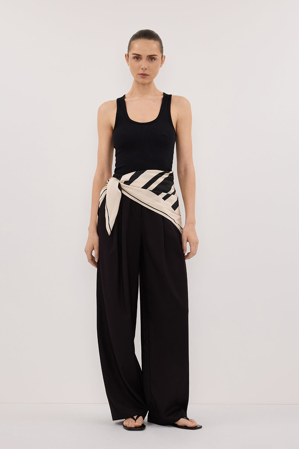 RAE BLACK STRIPE SILK SCARF TOP