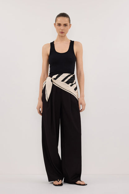 RAE BLACK STRIPE SILK SCARF TOP