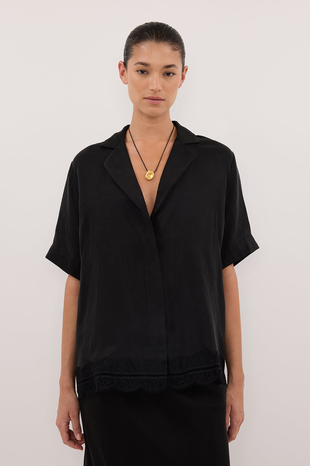 ANDREA BLACK CUPRO LACE SHIRT