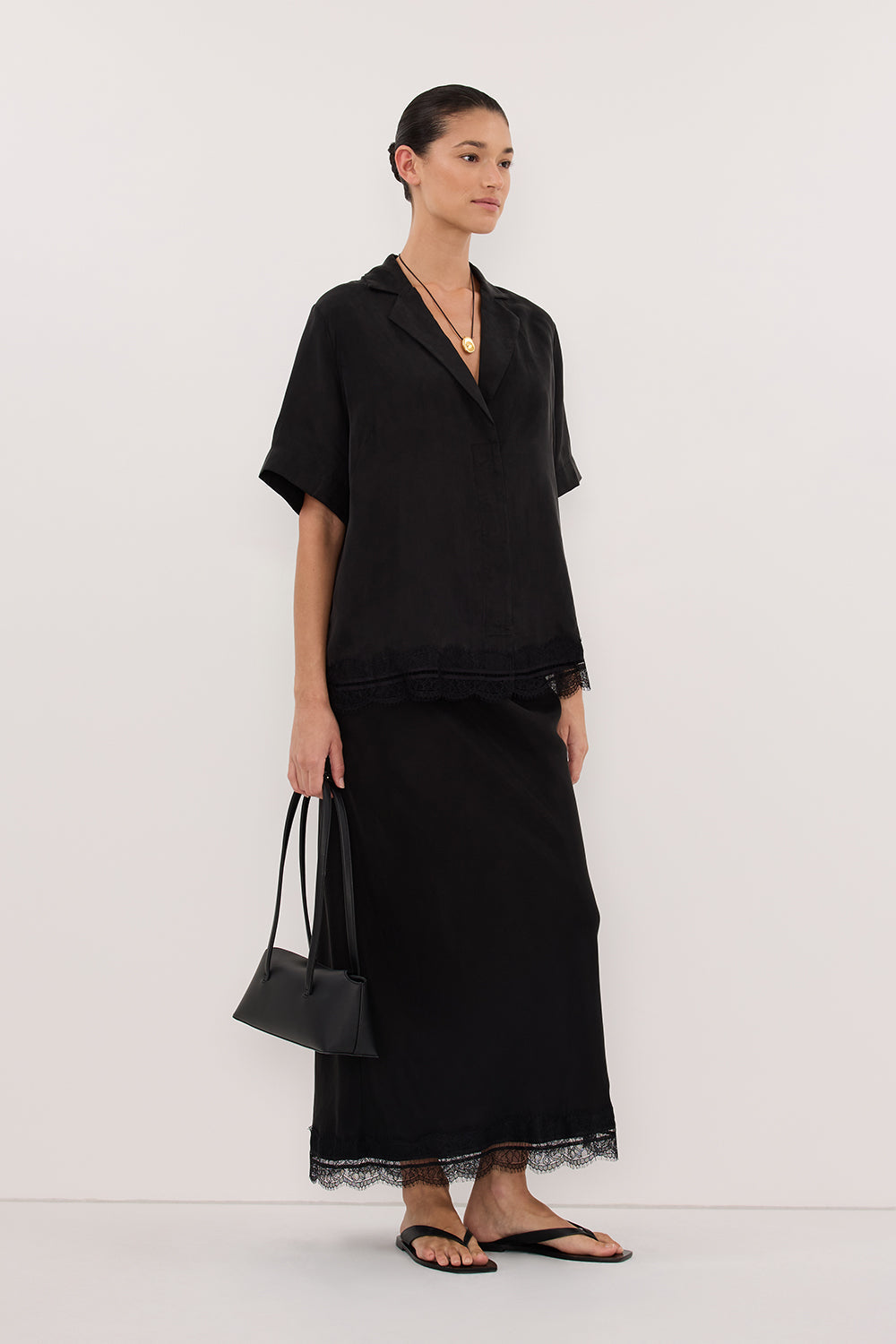 ANDREA BLACK CUPRO LACE SHIRT