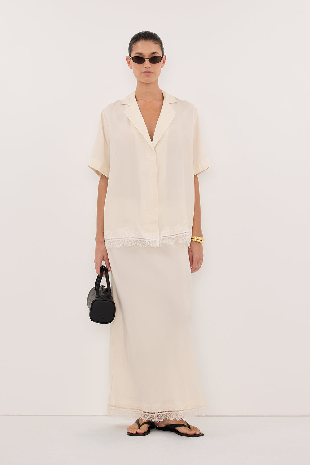 ANDREA SANDSTONE CUPRO LACE SHIRT