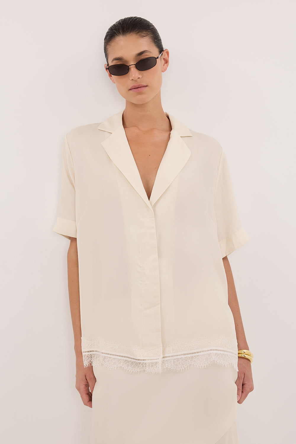 ANDREA SANDSTONE CUPRO LACE SHIRT