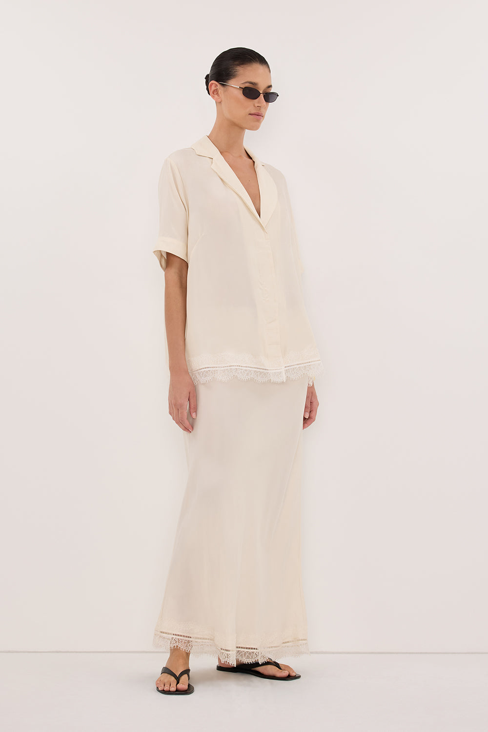 ANDREA SANDSTONE CUPRO LACE SHIRT