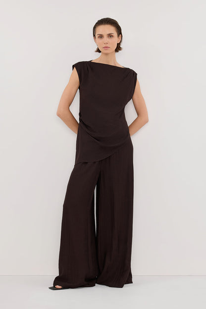 SHYLA BITTER CHOC ASYMMETRICAL TOP